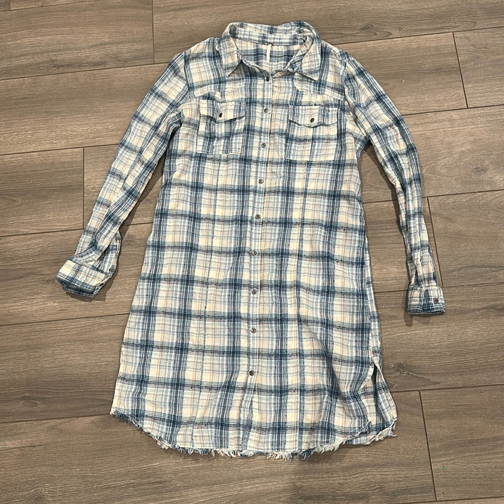 FREE PEOPLE Plaid Button Down Long Shirt Sz M